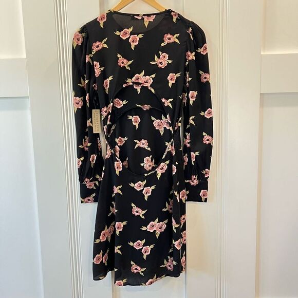 New Flynn Skye Elena Mini Dress Night Heavens Size XS Black Floral Open Back NWT - Picture 7 of 12